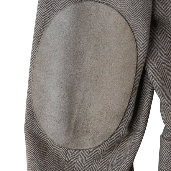 Sports Coat Mens 46L Wool Blend Elbow Patches Herringbone Lt Brown Single Vent - Picture 12 of 16